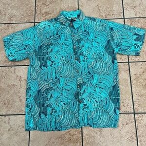 Rainbow Turquoise Blue Floral Short-Sleeve Button-Down Shirt